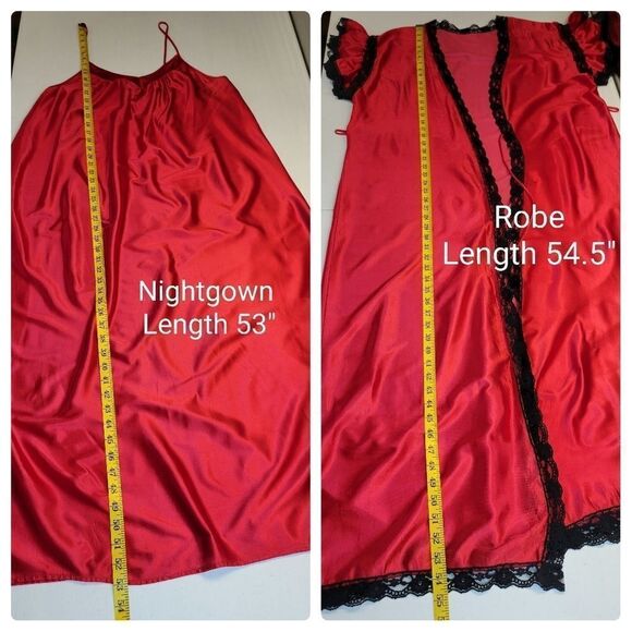 Vandemere Vintage Nightgown and Peignoir Robe Set Red Black Lace Plus Size 1X - Picture 12 of 16